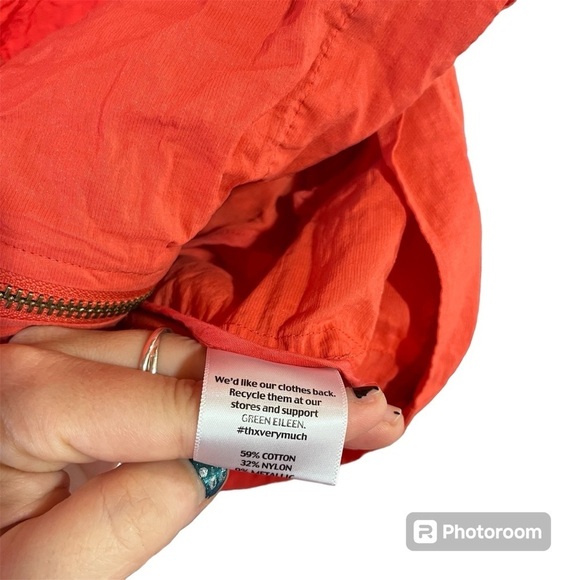 EILEEN FISHER ~ Orange Rumpled Metallic Jacket with Removable Hood Asymmetric - Picture 7 of 13